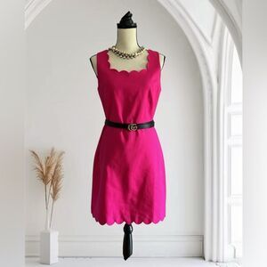 J. Crew Scalloped basketweave square-neck dress in Pink